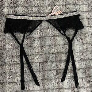 XS/ S Black Shine Chain Strap Lace Garter Belt Very Sexy